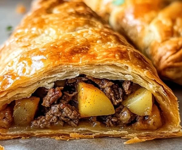 Delicious Cornish Beef Pasties baked to perfection with beef filling