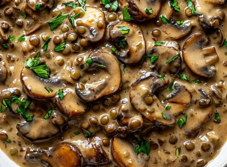 Creamy Lentil Mushroom Stroganoff