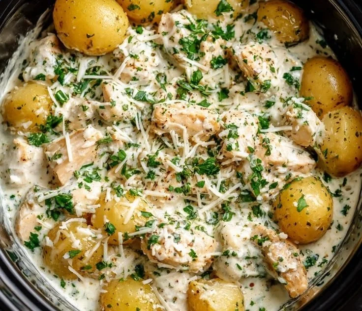 Crockpot Garlic Parmesan Chicken and Potatoes