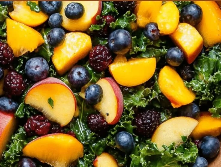 Fresh Peach Blueberry Kale Salad