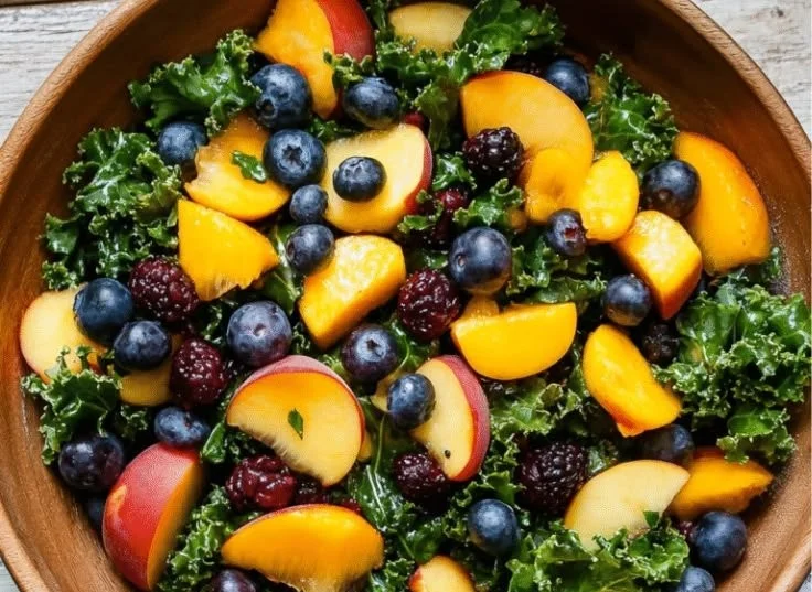 Fresh Peach Blueberry Kale Salad