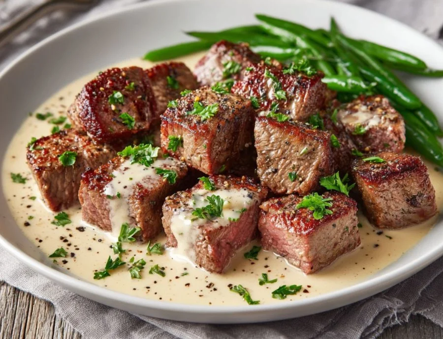 Garlic Butter Steak With Parmesan Cream Sauce