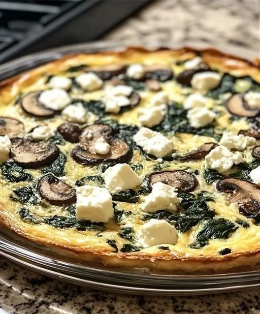 Low-carb spinach mushroom quiche served on a plate