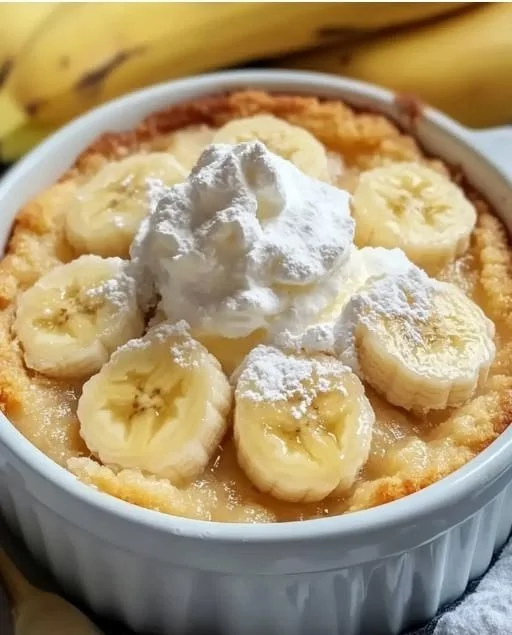 Delicious Southern banana cobbler served warm with a golden crust and fresh bananas