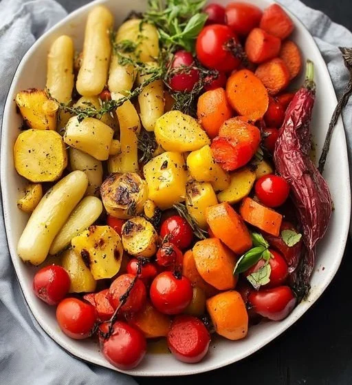 Plate of ultimate roasted vegetables served as a flavorful side dish