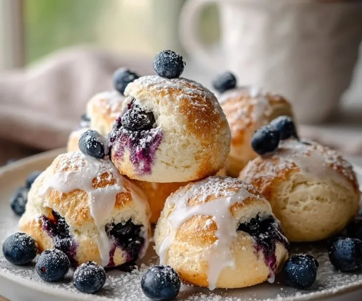 Air Fryer Blueberry Pie ready to be served, golden crust and fresh blueberries