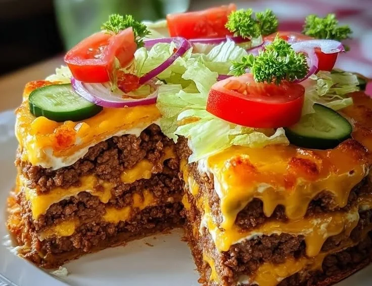 Delicious Cheeseburger Cake decorated like a real cheeseburger