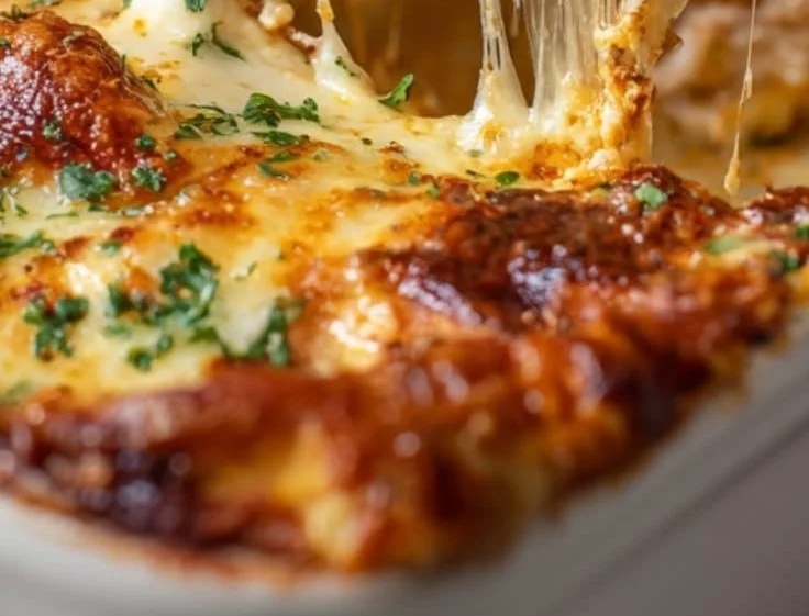 Delicious homemade Chicken Lasagna served in a dish