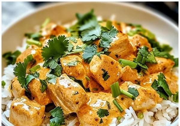 Coconut Chicken Rice Bowl with fresh ingredients and vibrant garnishes