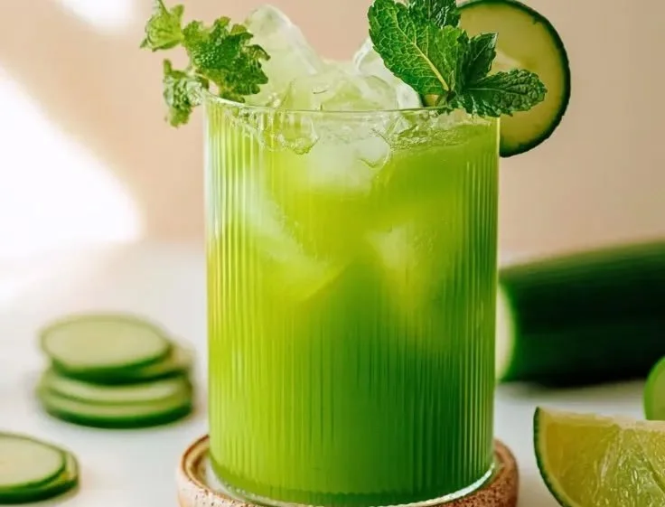Fresh cucumber lime water in a glass with mint leaves for hydration
