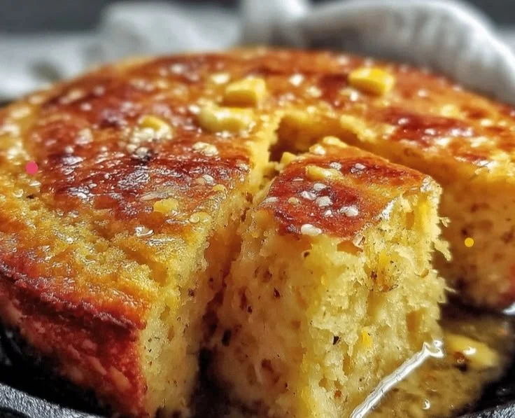 Delicious brown butter cornbread in a skillet, featuring a crispy bottom.