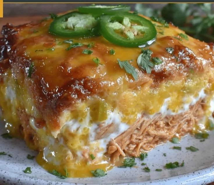 Easy Slow Cooker Green Chile Chicken Enchilada Casserole