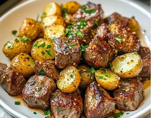 Garlic Steak Pieces and Potatoes