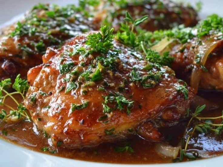 Herb-Infused Chicken Thighs in Savory Gravy