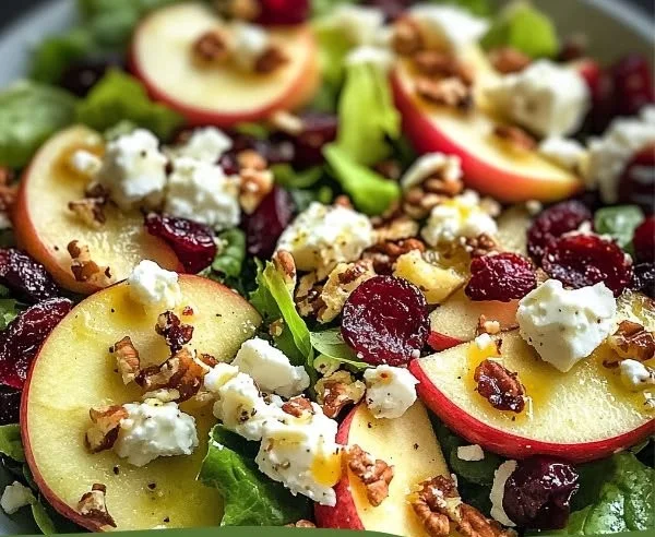Honeycrisp Apple Feta Salad with fresh greens, feta cheese, and sliced apples