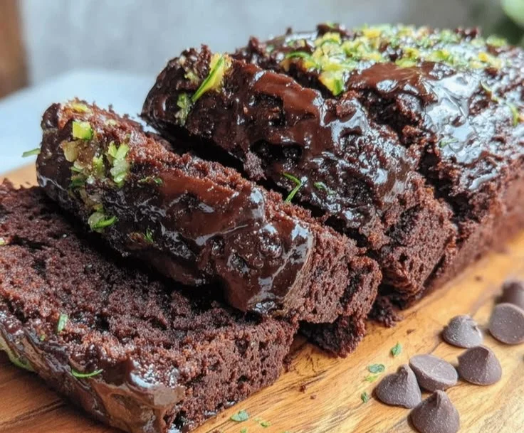 One-bowl double chocolate zucchini bread freshly baked and sliced