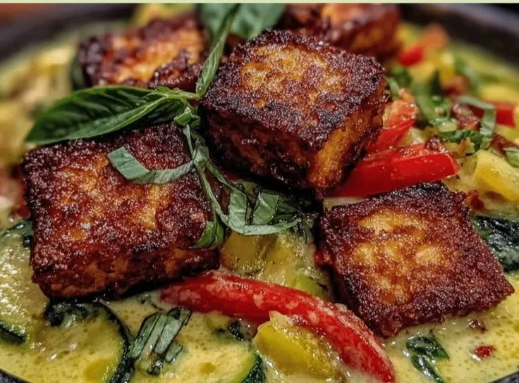 Quick Vegan Thai Green Curry with Crispy Tofu