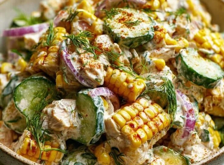 Street Corn Creamy Cucumber Chicken Salad