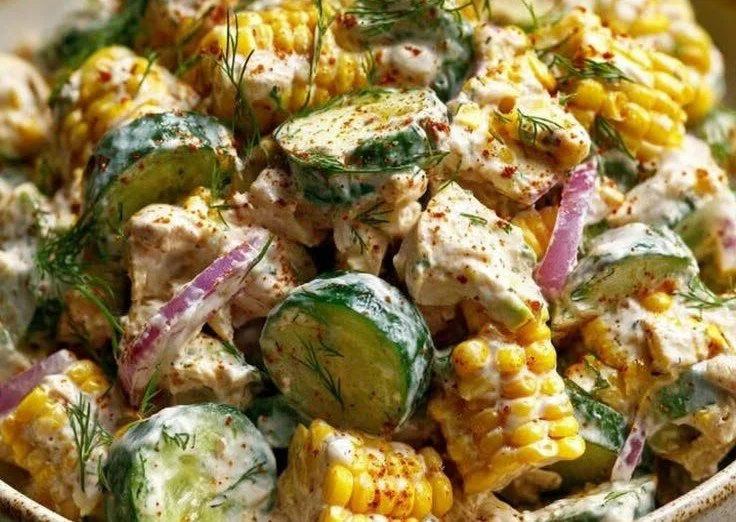 Street Corn Creamy Cucumber Chicken Salad