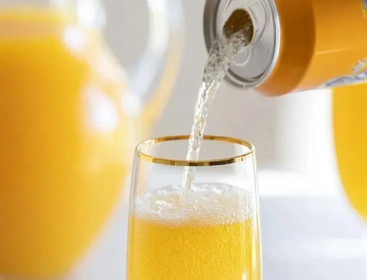 A refreshing Virgin Mimosa with orange juice and sparkling water in a glass.