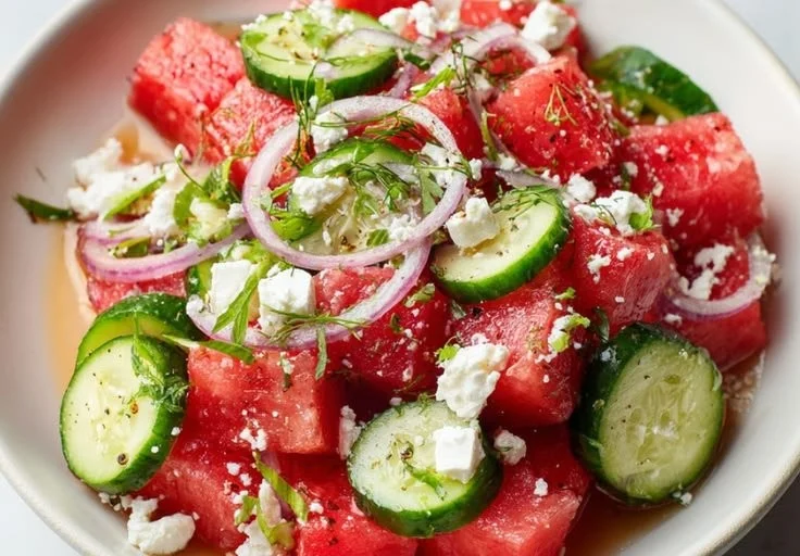 Watermelon Cucumber Feta Salad