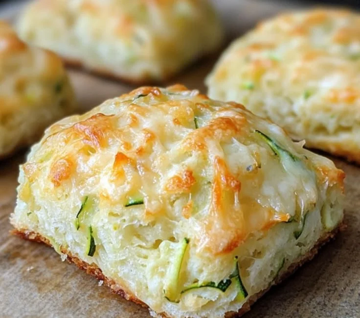 Freshly baked zucchini biscuits on a wooden plate