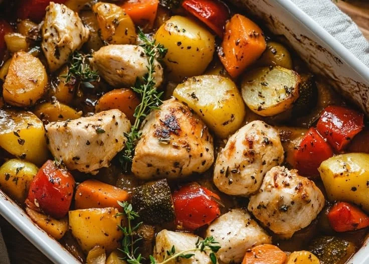 Delicious Chicken Vegetable Casserole made with fresh ingredients in a one-pot dish.