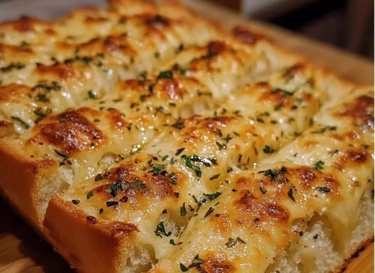 Delicious classic garlic cheese bread with melted cheese and garlic aroma