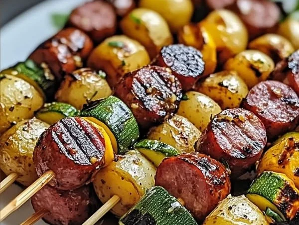 Cowboy Butter Kielbasa and Potato Skewers