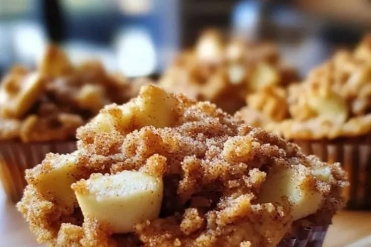 Delicious apple cinnamon crumble cups topped with crunchy oat crumble.