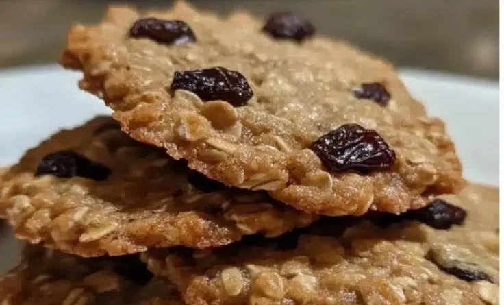 Freshly baked easy oatmeal raisin cookies on a plate