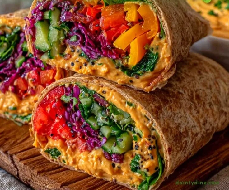 Fresh Rainbow Veggie Hummus Wrap