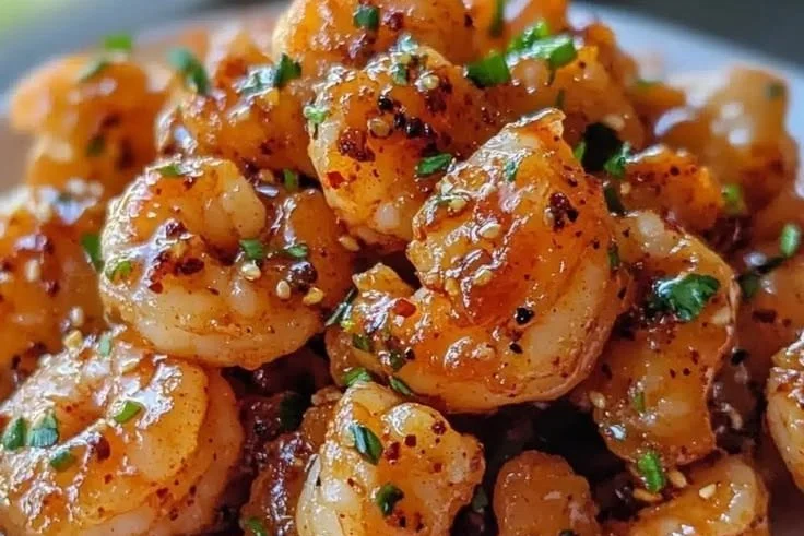 Plate of irresistible Sweet Chili Shrimp bites ready to be served