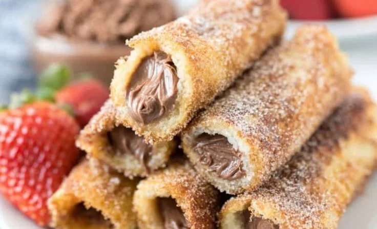 Nutella French Toast Roll Ups with chocolate hazelnut spread inside