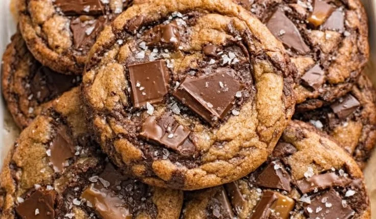 Delicious salted caramel chocolate cookies freshly baked and ready to enjoy.