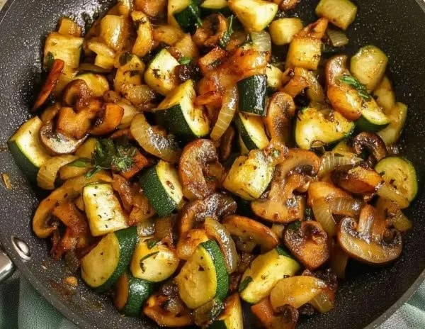 Plate of sautéed zucchini seasoned with herbs and spices