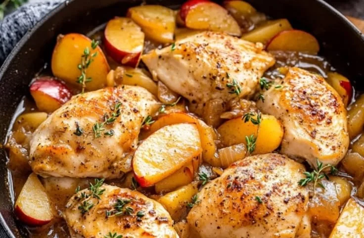 Delicious Apple Cider Chicken Skillet with vegetables and herbs