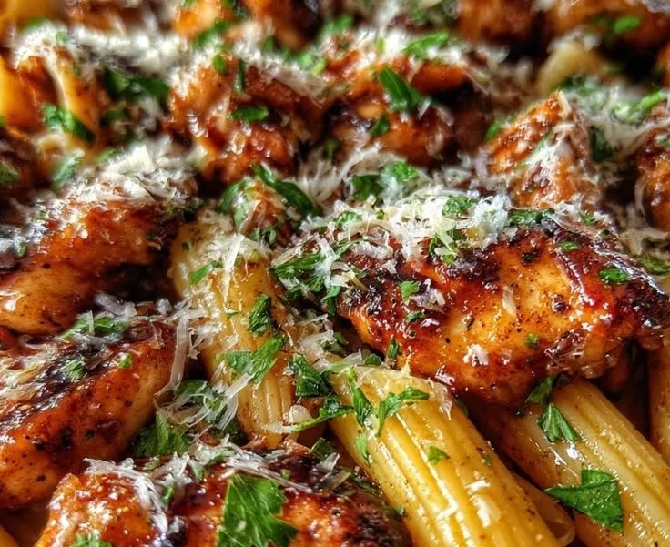 Bold Smoky BBQ Garlic Butter Chicken Pasta with fresh ingredients and vibrant colors