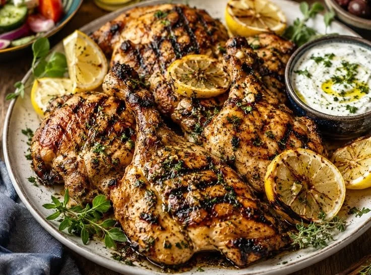 CAVA grilled chicken served on a plate with fresh vegetables