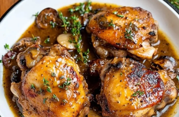 Delicious Chicken Thigh Marsala served with mushrooms in a savory sauce