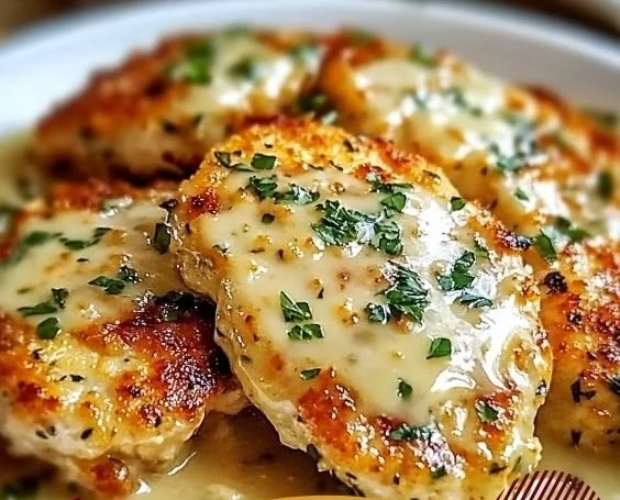 Delicious plate of Chicken Romano topped with herbs and cheese