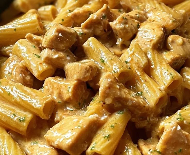 Creamy Honey Garlic Chicken Rigatoni dish served in a bowl with parsley garnish