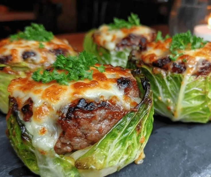 Crispy oven-baked cabbage burgers served with fresh toppings