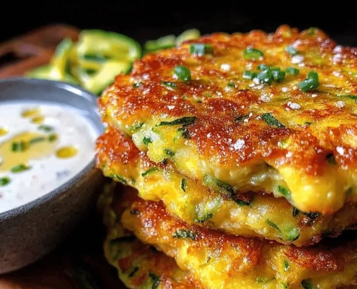 Crispy zucchini fritters served with garlic Greek yogurt dipping sauce.