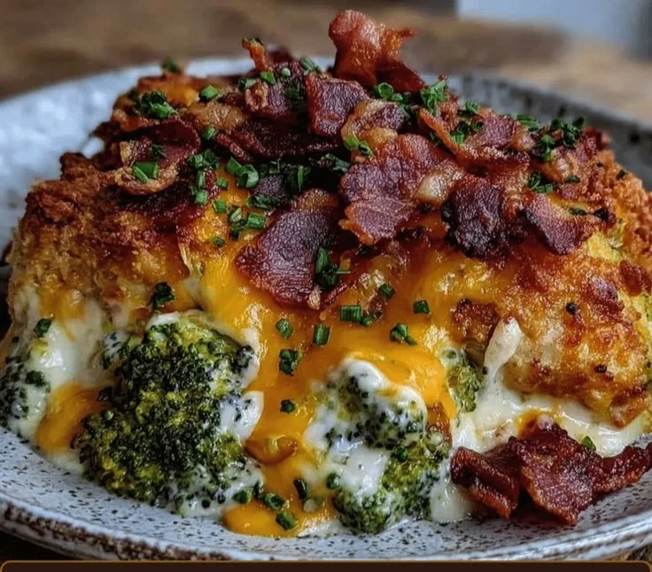 Hearty Chicken Casserole baked in a dish with vegetables and cheese