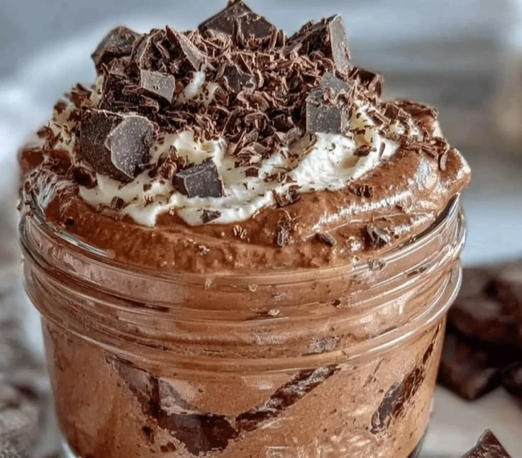 High-protein chocolate pudding dessert in a bowl