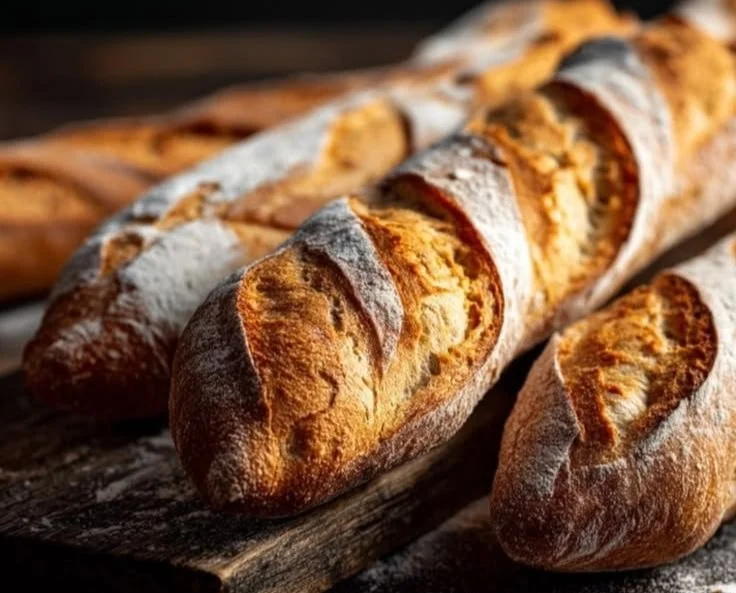 Homemade baguette fresh out of the oven, golden and crusty