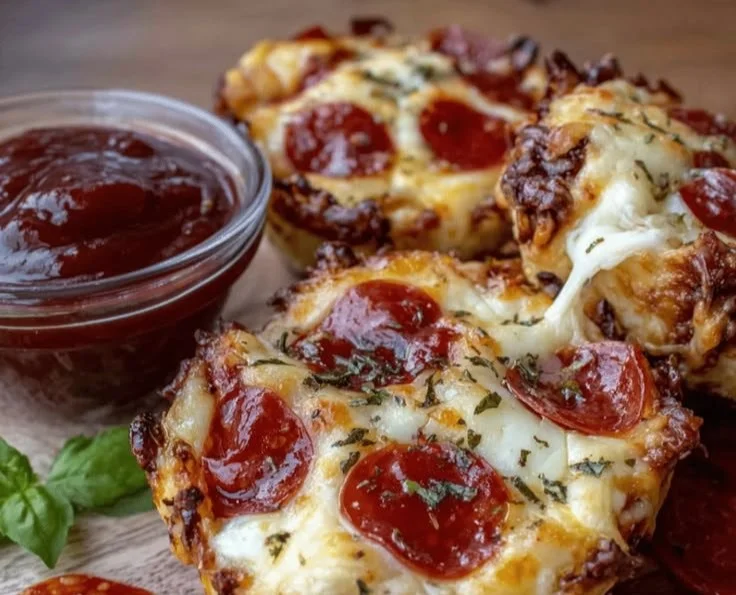 Homemade lunchable pizza bites with cheese and toppings on a plate.