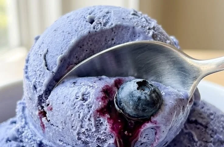 Delicious Ninja Creami Blueberry Ice Cream in a bowl garnished with fresh blueberries.