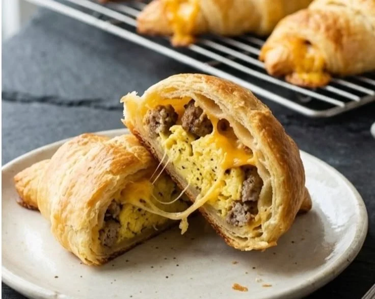 Sausage and Egg Crescent Roll Breakfast with flaky pastry and egg filling
